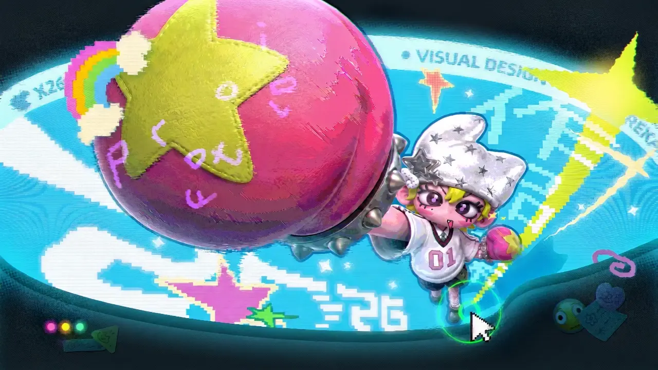 银色帽子女生与粉色星星拳套